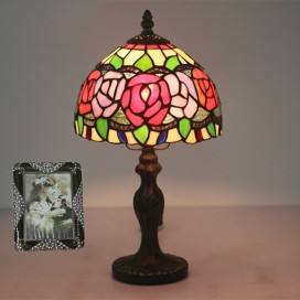 8 Inch European Stained Glass Rose Style Table Lamp