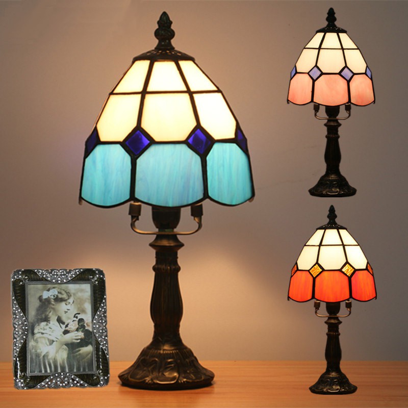 6 Inch Height 12 Inch Mediterranean Stained Glass Table Lamp