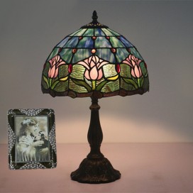 12 Inch European Stained Glass Tulip Style Table Lamp