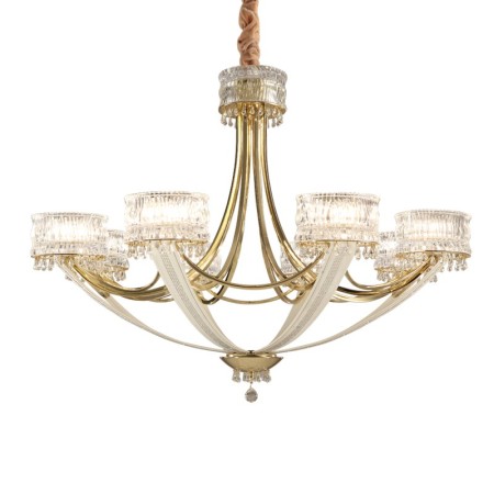 8 Light Modern / Contemporary Steel Chandelier with Crystal Shade