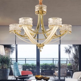 6 Light Modern / Contemporary Steel Chandelier with Crystal Shade