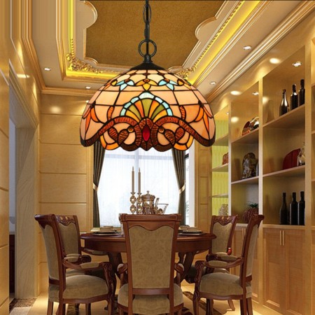 12 Inch European Stained Glass Baroque Style Pendant Light