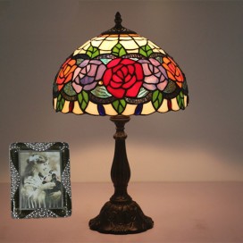 12 Inch European Stained Glass Rose Style Table Lamp