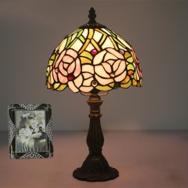 8 Inch European Stained Glass Rose Style Table Lamp