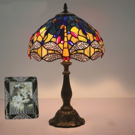 12 Inch European Stained Glass Dragonfly Style Table Lamp