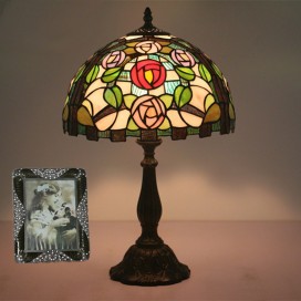 12 Inch European Stained Glass Rose Style Table Lamp