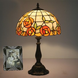 12 Inch European Stained Glass Rose Style Table Lamp