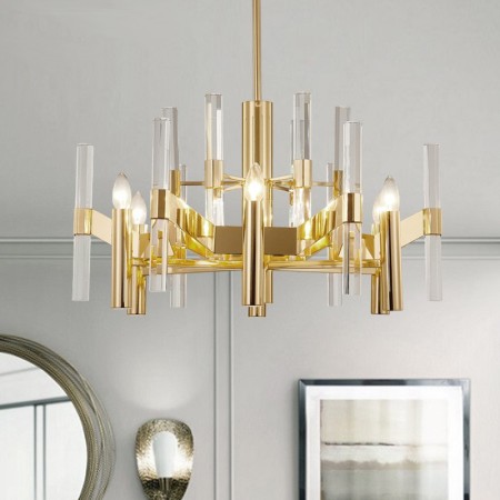 8 Light Metal Chandelier with Crystal Shade