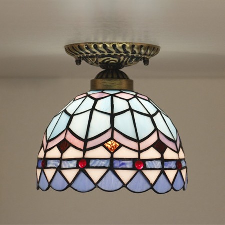 8 Inch Mediterranean Stained Glass Mediterranean Style Flush Mount