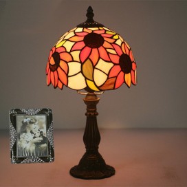 8 Inch Rural Stained Glass Sunflower Style Table Lamp