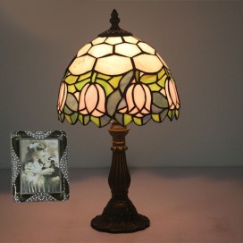 8 Inch European Stained Glass Tulip Style Table Lamp