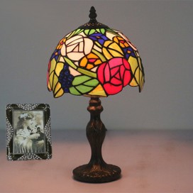 8 Inch European Stained Glass Grape Style Table Lamp