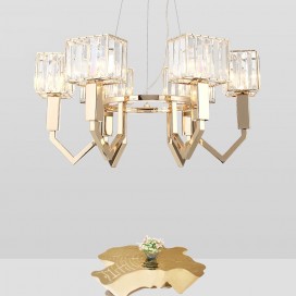 6 Light Modern / Contemporary Steel Pendant Light with Crystal Shade