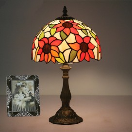 10 Inch European Stained Glass Sunflower Style Table Lamp