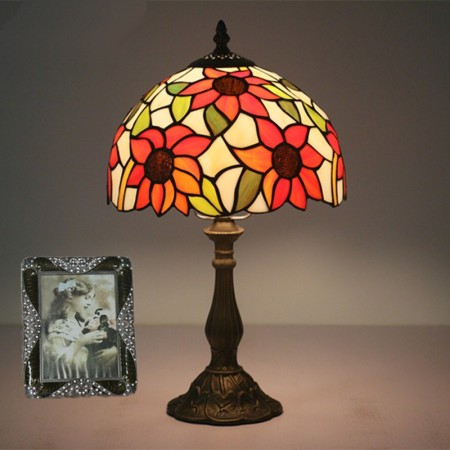 10 Inch European Stained Glass Sunflower Style Table Lamp