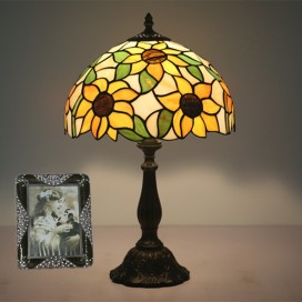 12 Inch European Stained Glass Sunflower Style Table Lamp