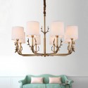 Rustic / Lodge 8 Light Brass Chandelier with Fabric Shade