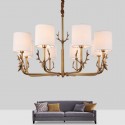 Rustic / Lodge 8 Light Brass Chandelier with Fabric Shade