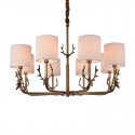 Rustic / Lodge 8 Light Brass Chandelier with Fabric Shade