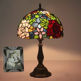 12 Inch European Stained Glass Rose Style Table Lamp