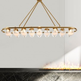 9 Light Brass Pendant Light with Glass Shade