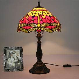 12 Inch European Stained Glass Dragonfly Style Table Lamp