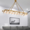 9 Light Brass Pendant Light with Glass Shade