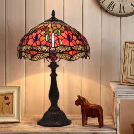 12 Inch European Stained Glass Dragonfly Style Table Lamp