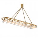 9 Light Brass Pendant Light with Glass Shade