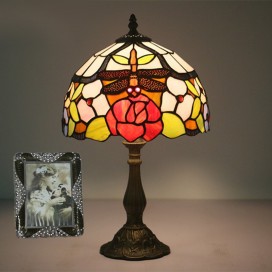 10 Inch European Stained Glass Dragonfly Style Table Lamp