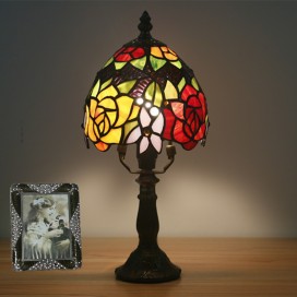 6 Inch European Stained Glass Rose Style Table Lamp