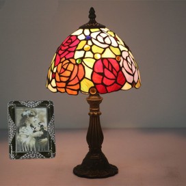 8 Inch European Stained Glass Rose Style Table Lamp