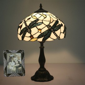 12 Inch European Stained Glass Dragonfly Style Table Lamp