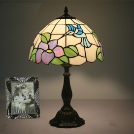 12 Inch European Stained Glass Hummingbird Style Table Lamp