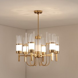6 Light Modern / Contemporary Steel Chandelier with Glass Shade