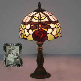 8 Inch European Stained Glass Dragonfly Style Table Lamp