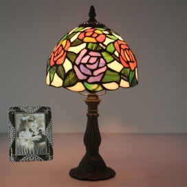 8 Inch European Stained Glass Rose Style Table Lamp