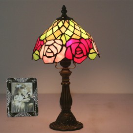 8 Inch European Stained Glass Rose Style Table Lamp