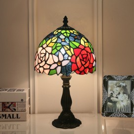 8 Inch European Stained Glass Rose Style Table Lamp