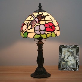 8 Inch European Stained Glass Dragonfly Style Table Lamp