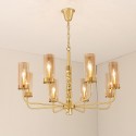 8 Light Brass Chandelier with Glass Shade