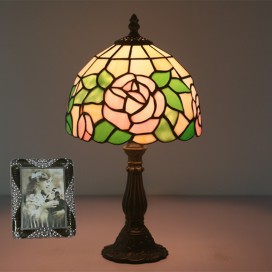 8 Inch European Stained Glass Rose Style Table Lamp