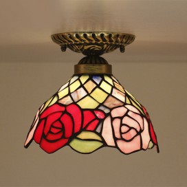 8 Inch European Stained Glass Rose Style Flush Mount