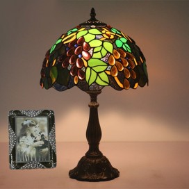 12 Inch European Stained Glass Grape Style Table Lamp