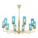 10 Light Brass Chandelier with Glass Shade