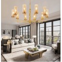 10 Light Brass Chandelier with Glass Shade