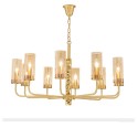 10 Light Brass Chandelier with Glass Shade