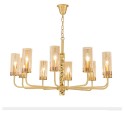 10 Light Brass Chandelier with Glass Shade