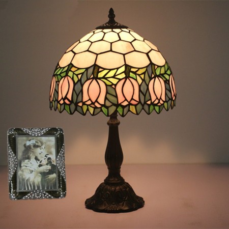 12 Inch European Stained Glass Tulip Style Table Lamp