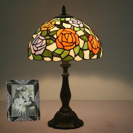 12 Inch European Stained Glass Rose Style Table Lamp